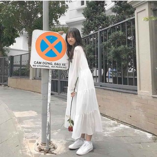 💝👗VÁY BABYDOLL VOAN XẾP TẦNG TAY CHUN 2 LỚP - ĐẦM TRẮNG ĐEN DÀI CÔNG CHÚA - Sp sẵn 👑