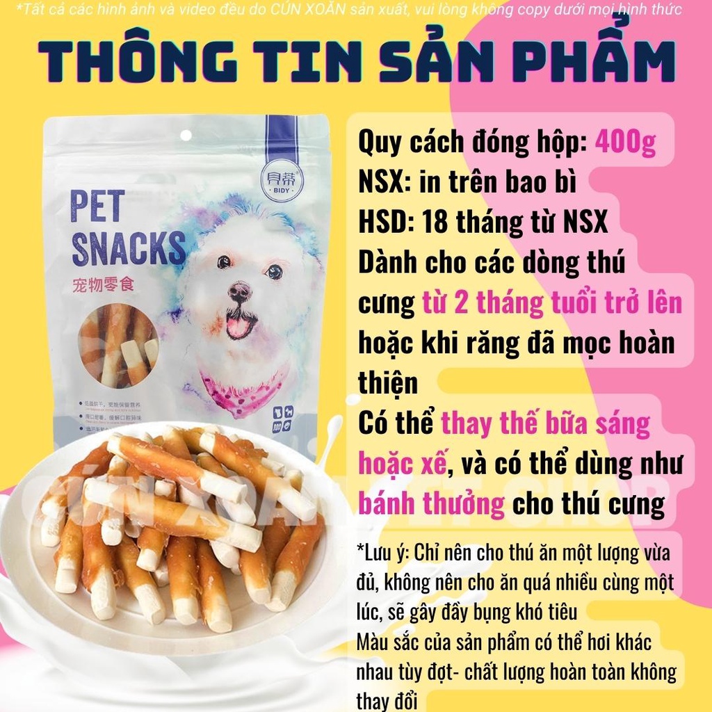 Gà sấy cuộn bánh sữa dinh dưỡng Bidy (400g/túi) Bánh thưởng cho chó