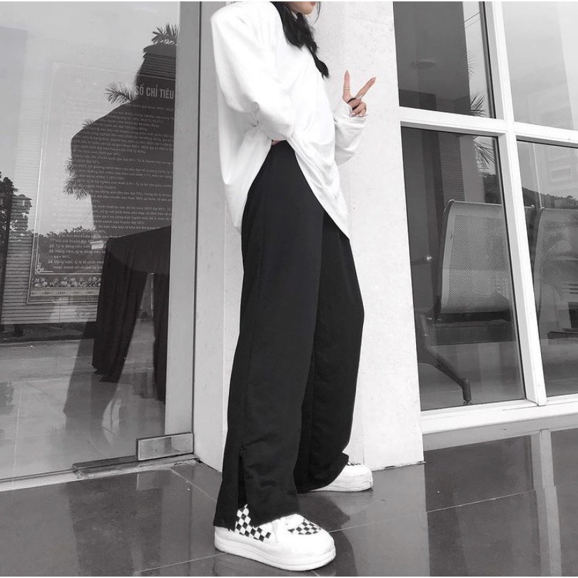 Quần thun Ống Rộng Dáng Suông Phối Dây Kéo CANI PANTS Ulzzang -2 màu