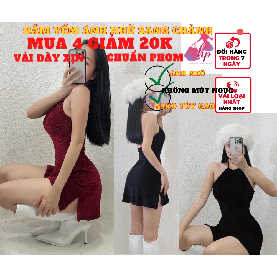 Váy đầm yếm nữ ánh nhũ hở lưng cột nơ ôm body xẻ tà cực sang chảnh mẫu mới 2022- mã VD115 | BigBuy360 - bigbuy360.vn