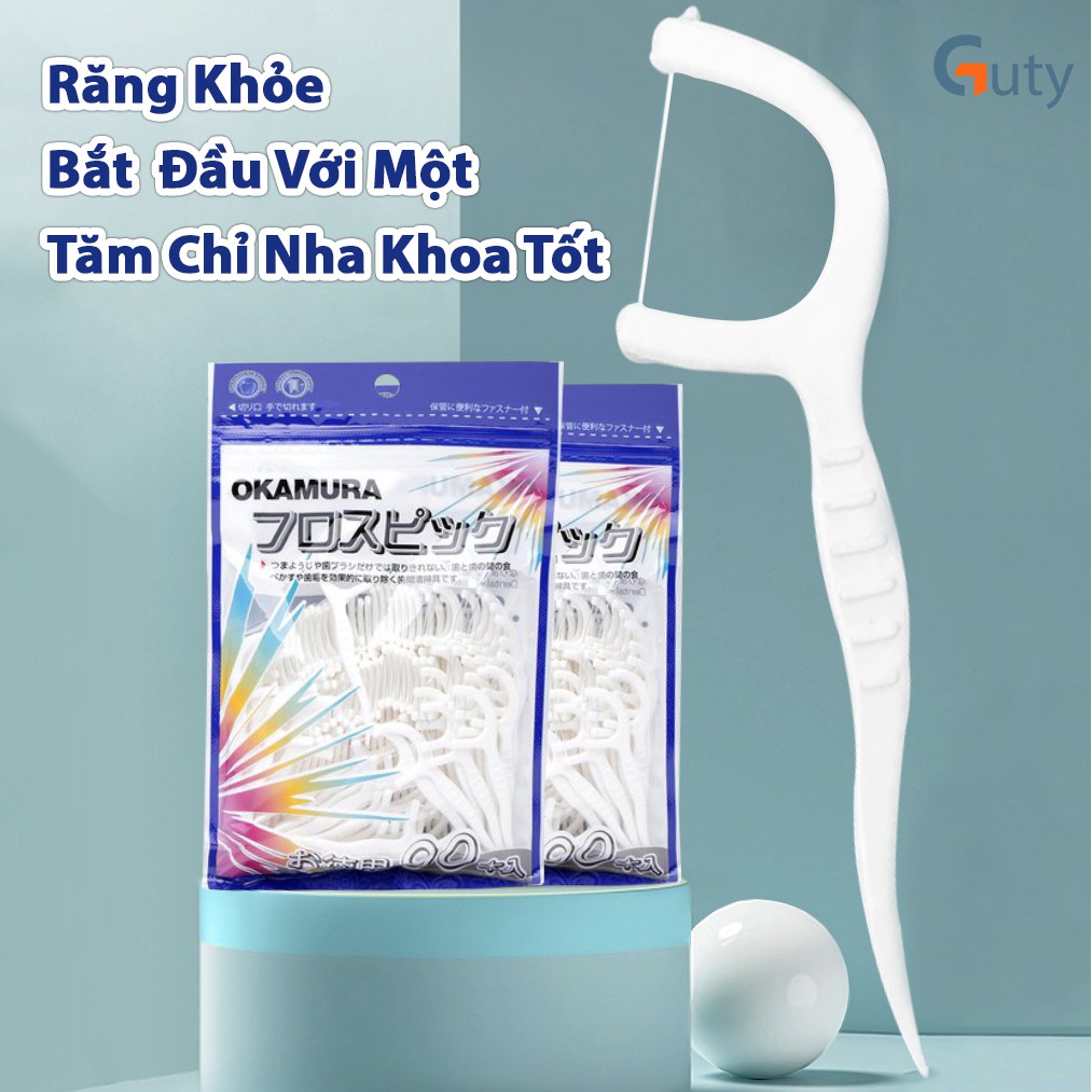 Tăm chỉ nha khoa Okamura (túi 50 chiếc) - chăm sóc hiệu quả răng miệng gia đình, ngăn ngừa sâu răng