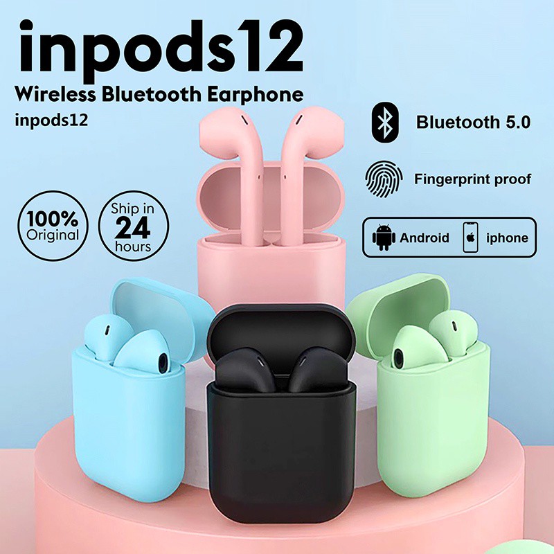 Tai Nghe Bluetooth Không Dây Inpods12 Tws I12 Hình Bánh Macaron Kèm Hộp Sạc