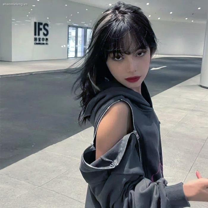 Áo hoodie dáng rộng phối khóa kéo đính đá thời trang xuân thu dành cho nữ