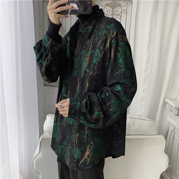 Áo sơ mi tay dài nam họa tiết Retro thời trang cá tính dành cho  Hàn Quốc Simple Fashion áo sơ mi nam dài tay lụa bông bigsize áo nam đẹp