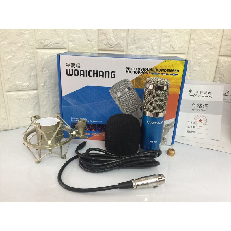 Micro thu âm Woaichang BM-900 loại chính hãng shockmout bằng kim loại dùng cho các sound card