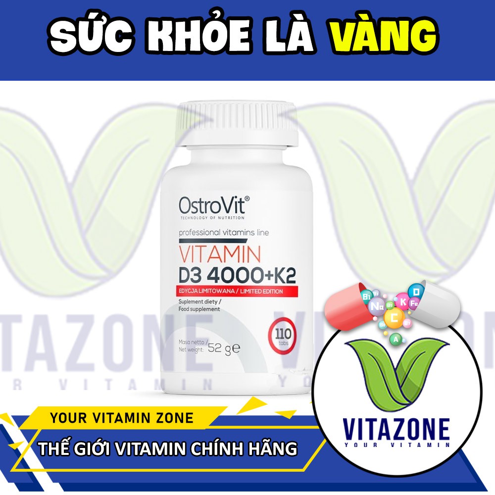 Ostrovit D3 K2 MK7- Viên Uống Tăng Cường Sức Khỏe, Miễn Dịch, Xương Khớp