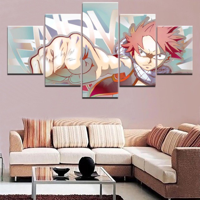 Set 5 Tranh Sơn Dầu Treo Tường Trang Trí Hình Nhân Vật Natsu Dragneel