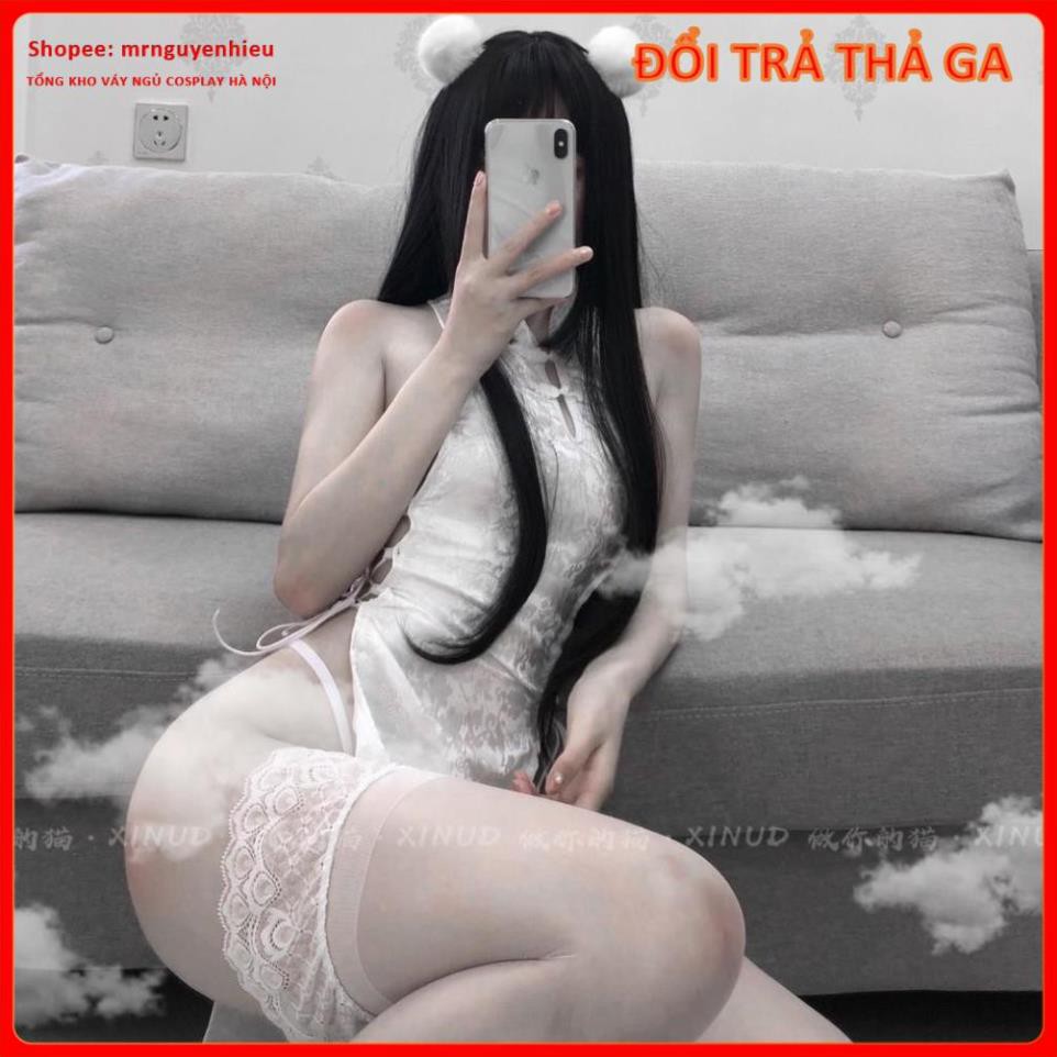 Bộ đồ ngủ cosplay sexy cô gái thượng hải, Sườn xám dáng dài đan dây 2 bên hông siêu gợi cảm - Mã SXD120  - QUIN BEE | BigBuy360 - bigbuy360.vn