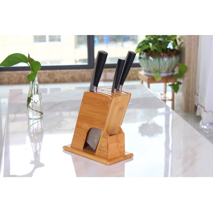 Ống cắm dao, khay dựng dũa hình chữ nhật nghiêng làm bằng gỗ tre tự nhiên, thiết kế cao cấp hàng xuất khẩu)