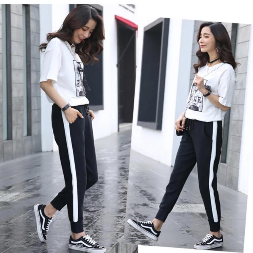 Quần jogger thun nam nữ phối sọc