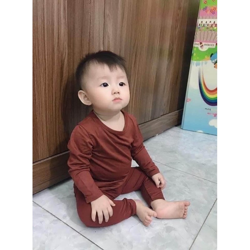 Bộ Dài Tay Thun Lạnh Cho Bé Gái, Bé Trai Minky Mom Vải Cotton 100% Trơn Basic, Bộ Quần Áo Trẻ mặc nhà, mặc mùa hè (DT1)