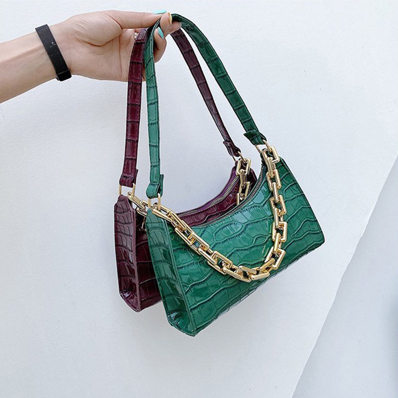 Túi đeo vai kẹp nách IELGY phối chuỗi xích họa tiết đá sỏi phong cách Hàn Quốc