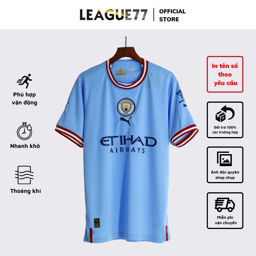 Bộ thể thao nam Manchester city Leaguestore - đồ đá banh nam ngắn tay Man city sân nhà 22/23 màu xanh