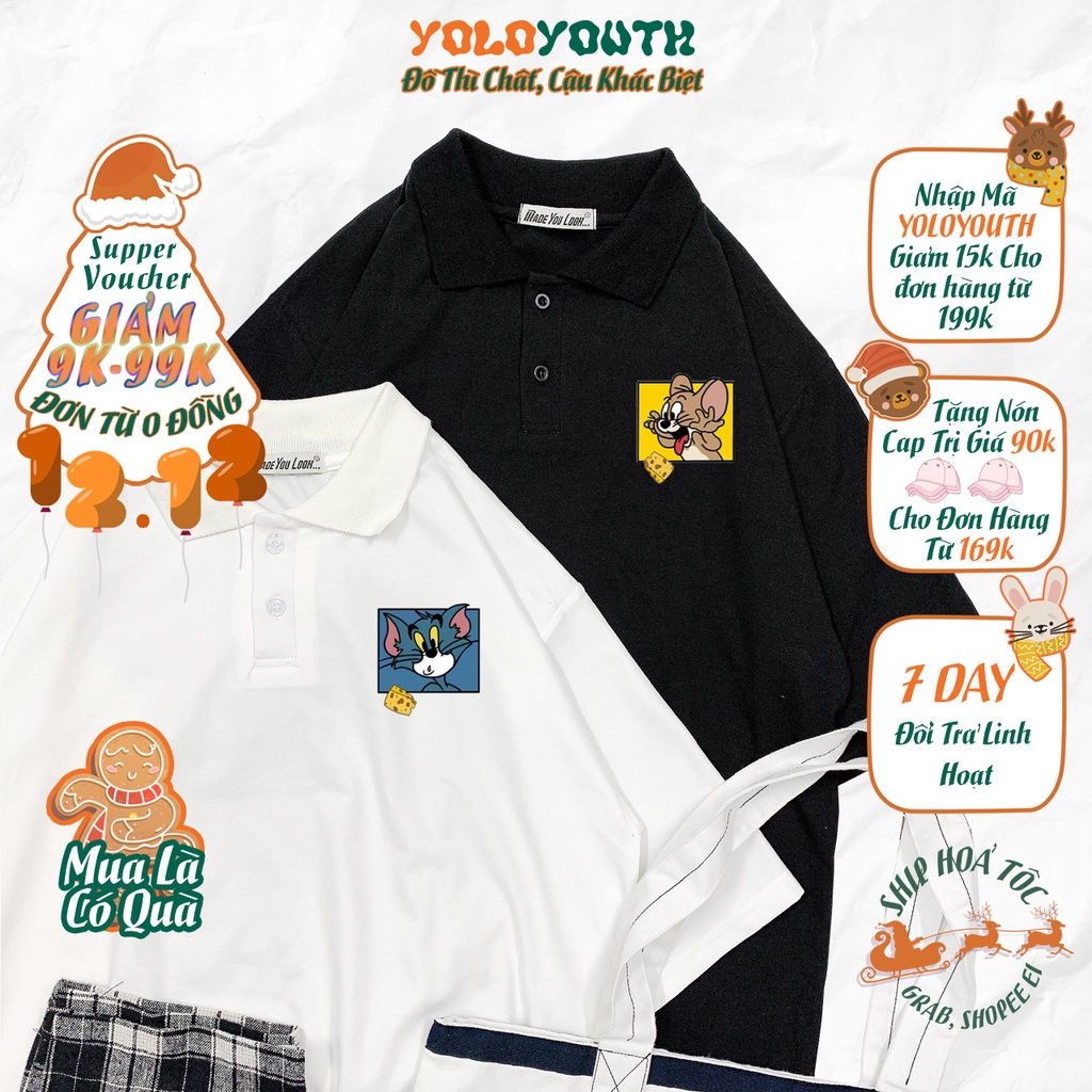 Áo thun Polo tay lỡ  MÈO CHUỘT  phông Unisex nam nữ tee oversize form rộng pull Ulzzang Streetwear Hàn Quốc vải mềm