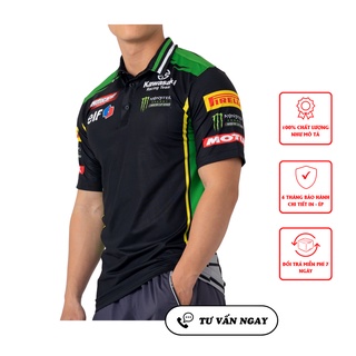 ÁO THUN THỂ THAO CÓ CỔ IN TEM XE MẪU KAWASAKI