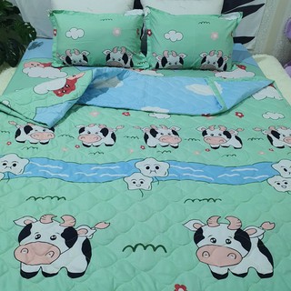 SET 4 CHĂN HÈ TRẦN BÔNG MẪU BÒ SỮA XANH NGỘ NGHĨNH CHO GIA ĐÌNH VUI NHỘN YÊU HOẠT HÌNH