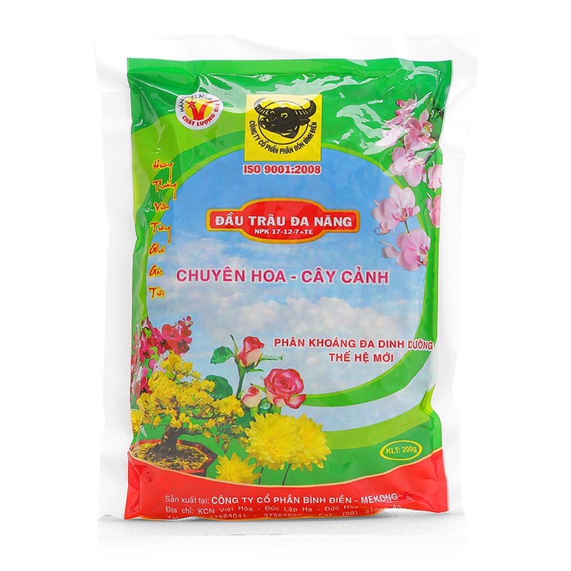 Phân Bón Đầu Trâu Đa Năng NPK 3 Màu 17-12-7+TE (200GR)