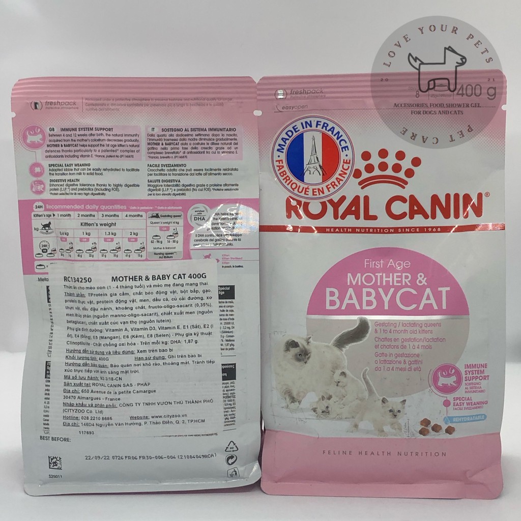 Thức ăn hạt Royal Canin Mother and Baby Cat dành cho mèo mẹ mang thai và mèo con - túi 400g