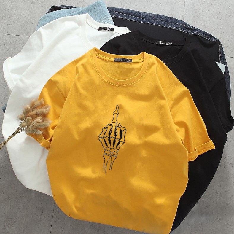 Áo thun tay lỡ nam nữ biểu tượng ngón tay vải dày mịn 20T2722