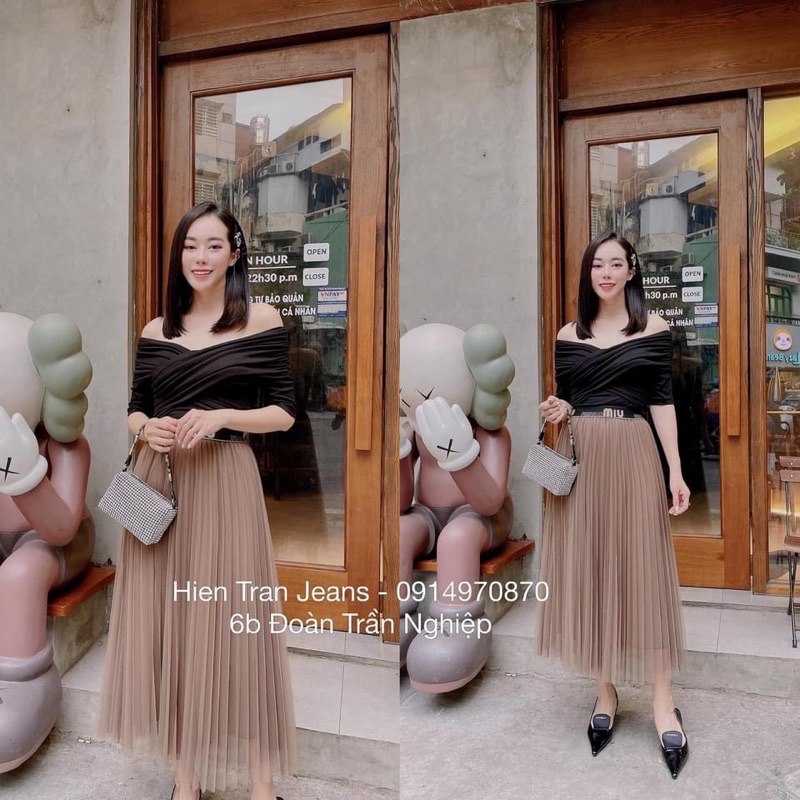 CHÂN VÁY LƯỚI MIDI CẠP MIU DÁNG DÀI QUẢNG CHÂU MS13110