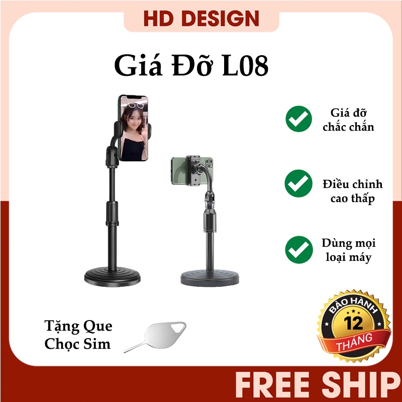 Giá Đỡ Điện Thoại Để Bàn Gấp Gọn L08, Kẹp Điện Thoại Để Bàn Xoay 360 Độ - Xem Video - Livestream - Quay TikTok