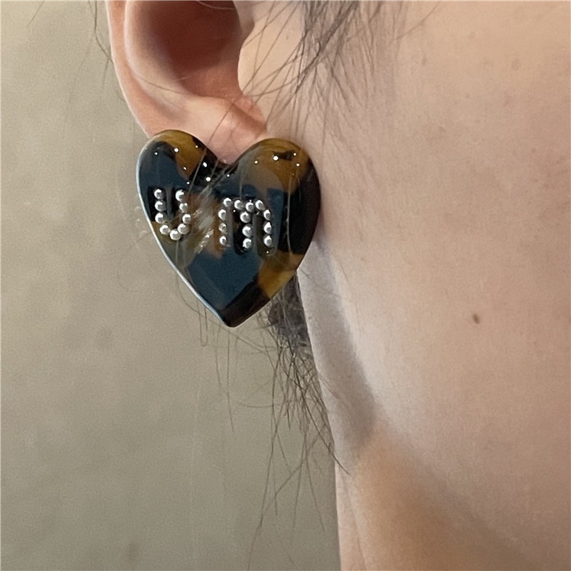 Khuyên Tai Nhựa Acrylic Nhẹ In Chữ Love Da Báo Đính Ngọc Trai Phong Cách Pháp Sang Trọng Kiểu Mới