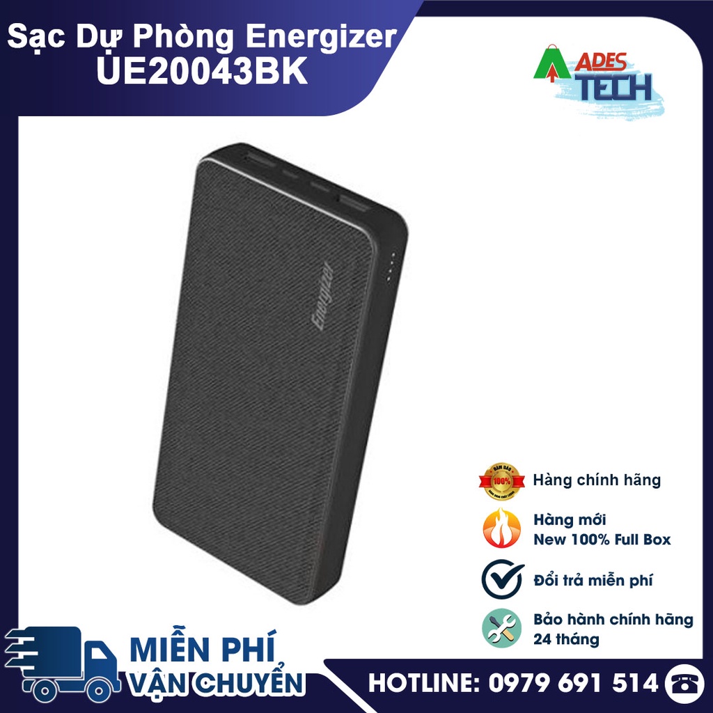 Sạc Dự Phòng Energizer UE20043 - 20000mAh - Bọc Vải Fabric Thời Trang Chống Bám Vân Tay - Bảo Hành Chính Hãng
