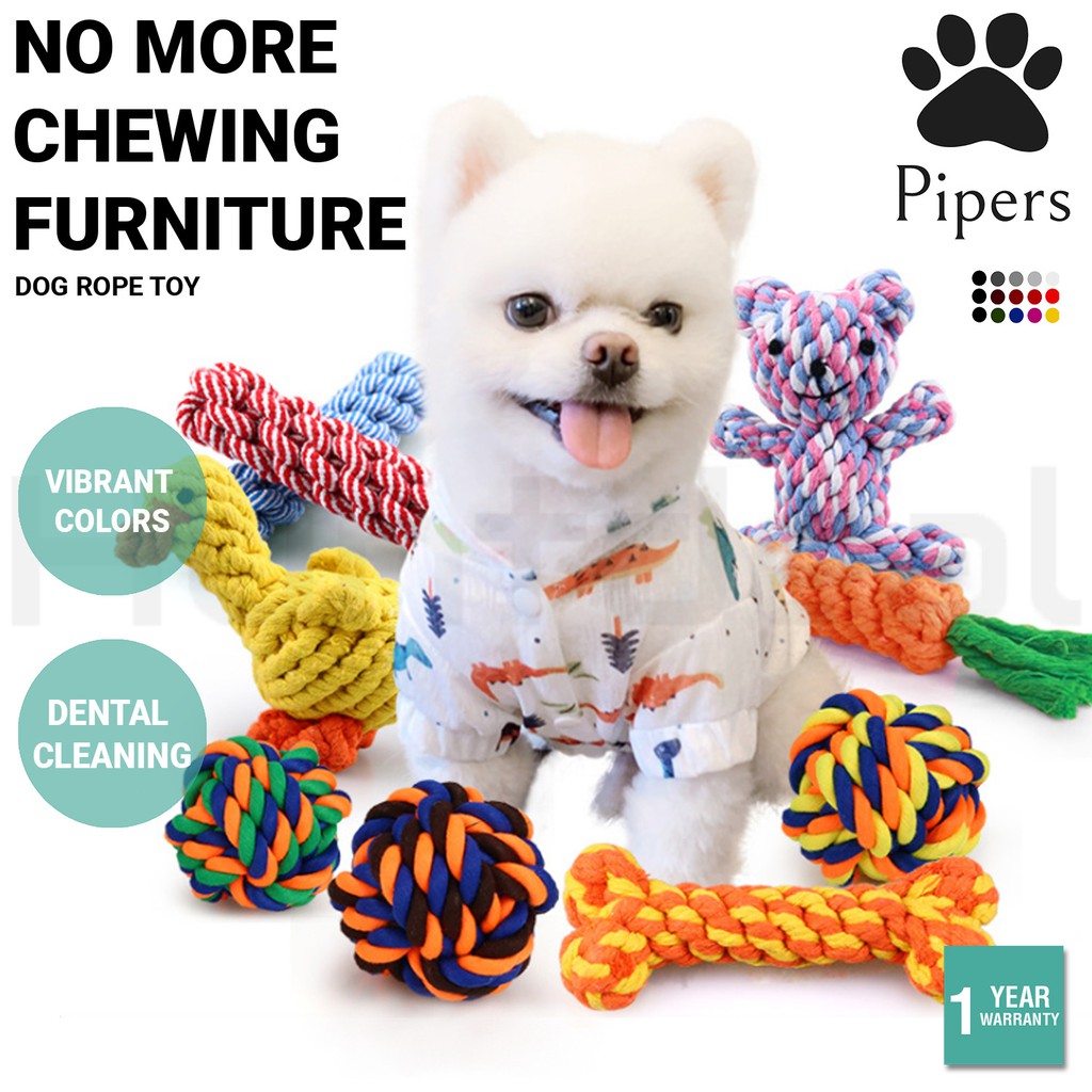 Pipers Dog Rope Toys Cotton Knot Puppy Durable High Active Chew Items Healthy Teeth Interactive