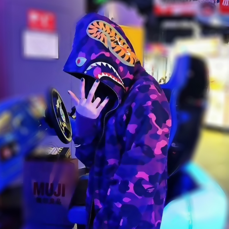 Áo khoác Bape Hoodiefullzip, Jacket Bape Shark Camo, Họa tiết thêu, Chất liệu Cotton nỉ chân cua, Màu Tím