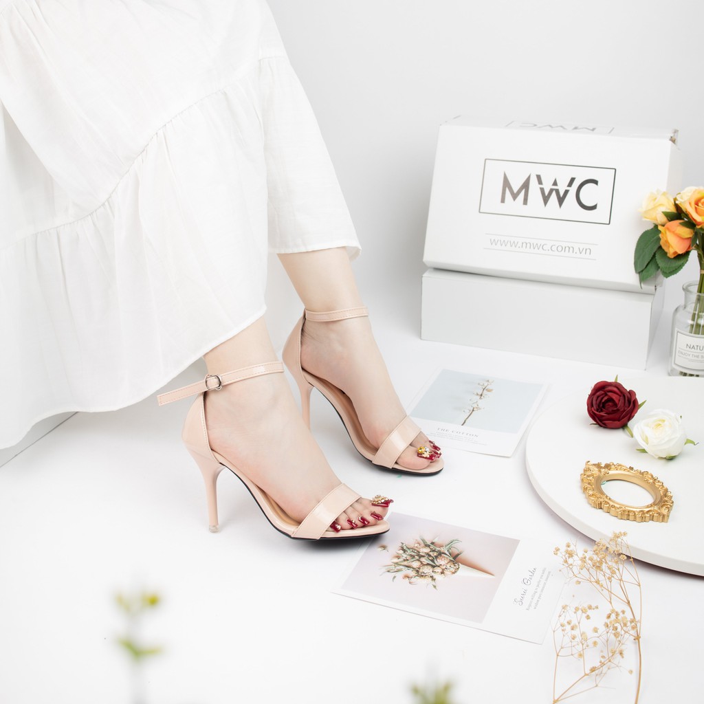 Giày Cao Gót Nữ MWC Quai Ngang Dây Mảnh Gót Nhọn 9cm Da Bóng Kiểu Dáng Hiện Đại NUCG-3875