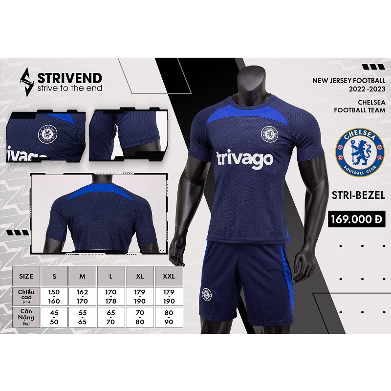Quần áo Chelsea Training màu xanh Strivend cao cấp 2022-23 CÓ IN tên số