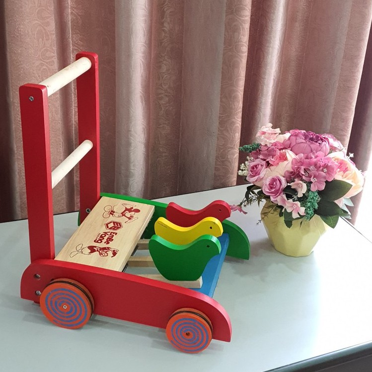 Xe tập đi gỗ 3 con gà hàng chính hãng Em Bé Vàng LOẠI TỐT