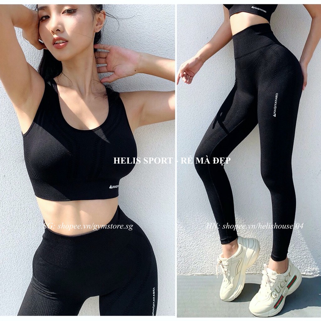 Set bộ đồ tập Naqi Áo bra có mút ngực quần cạp cao tập gym yoga Đồ tập Rẻ Mà Đẹp Shop GYMSTORE 1334