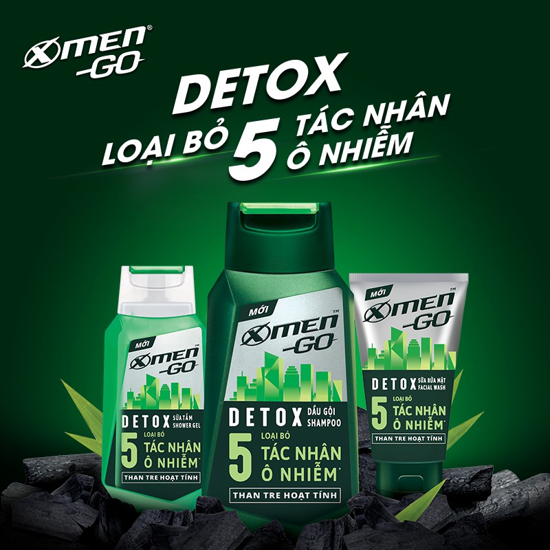 Dầu gội X-Men Go DETOX Than Tre Hoạt Tính 630G