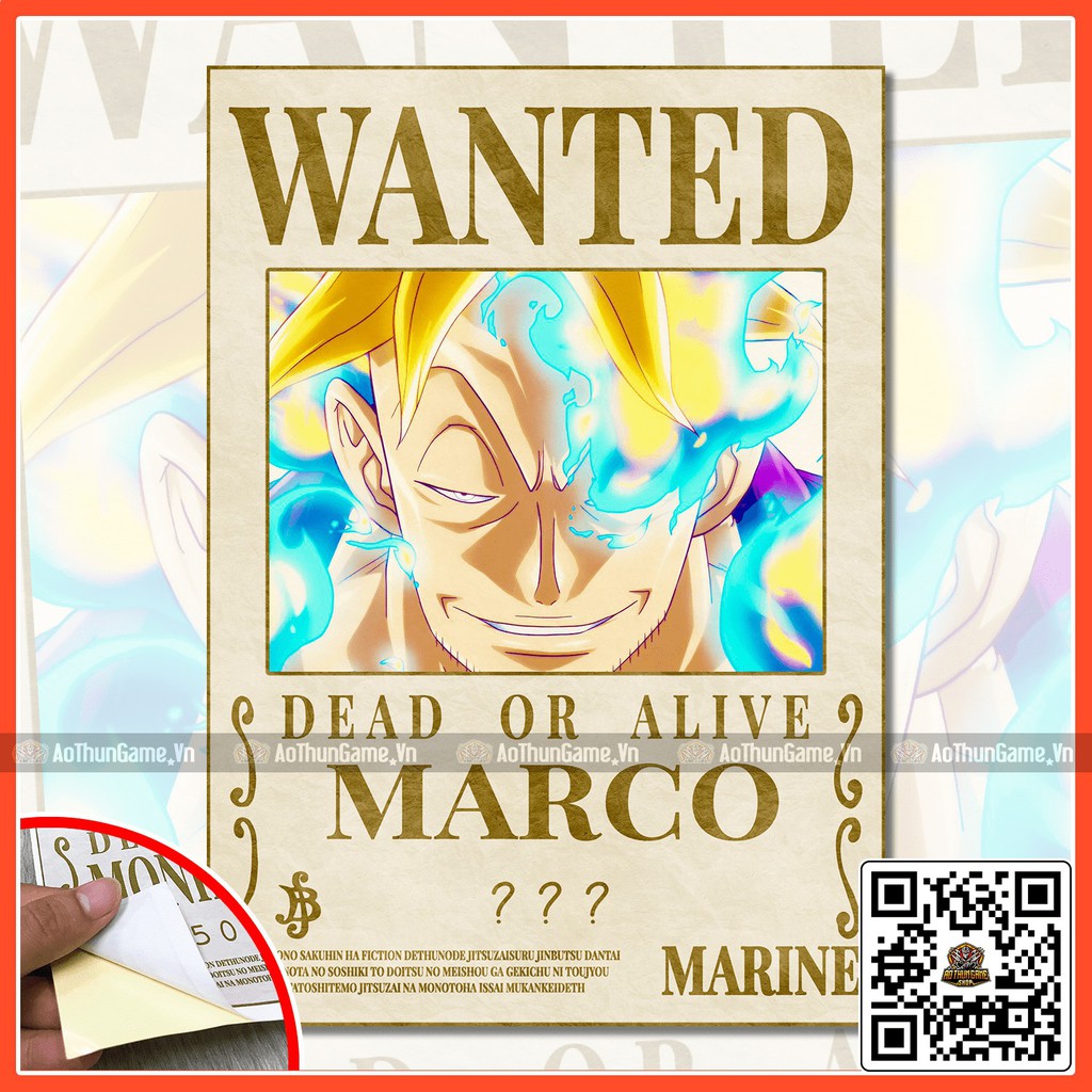 Poster One Piece Marco / Poster  truy nã One Piece / Hình dán tường Full HD mới nhất (Shop AoThunGameVn)