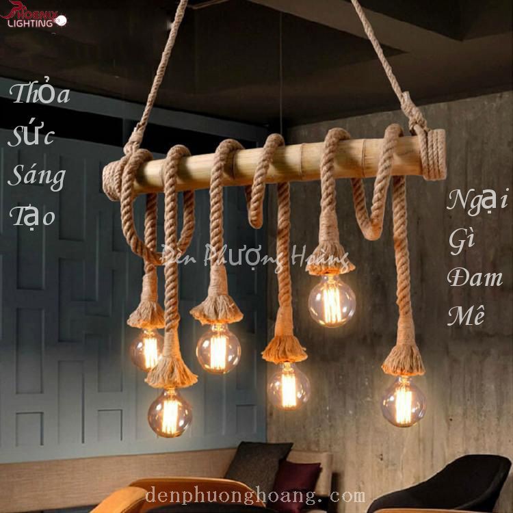 Đèn thả dây thừng độc đáo cho Shop (2 x 1m chưa bóng)