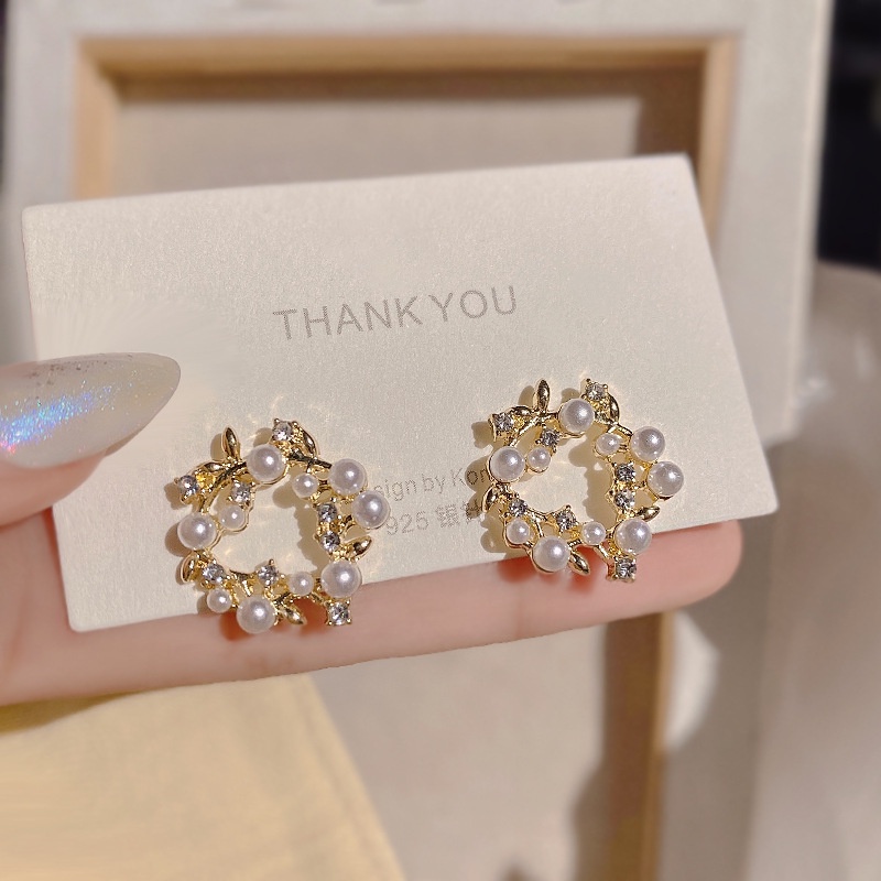 Bông Tai Hình Lá Đính Ngọc Trai Nhân Tạo Thời Trang Cao Cấp 2022