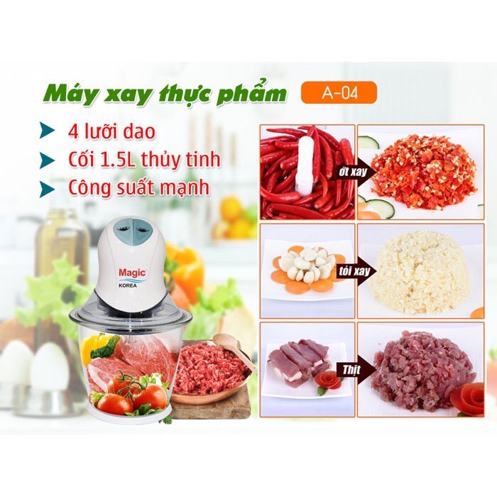 Máy xay thịt, xay sinh tố thủy tinh đa năng MAGIC KOREA A 04 2 lưỡi dao kép 400w Hàn Quốc bảo hành 12 tháng