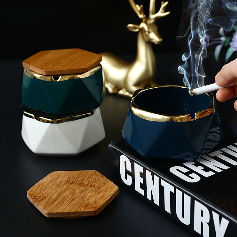 Gạt Tàn Thuốc Bằng Gốm Có Nắp Đậy Phong Cách Bắc Âu Sang Trọng