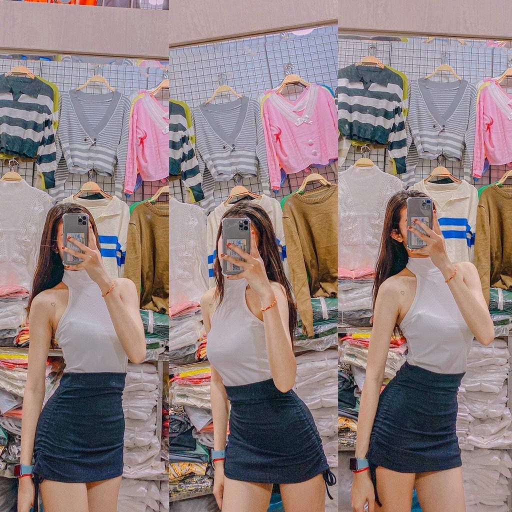 thun gân- chân váy rút 2 bên sườn k lót