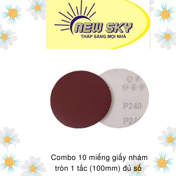 Combo 10 miếng giấy nhám dán tròn 1 tấc (100mm)