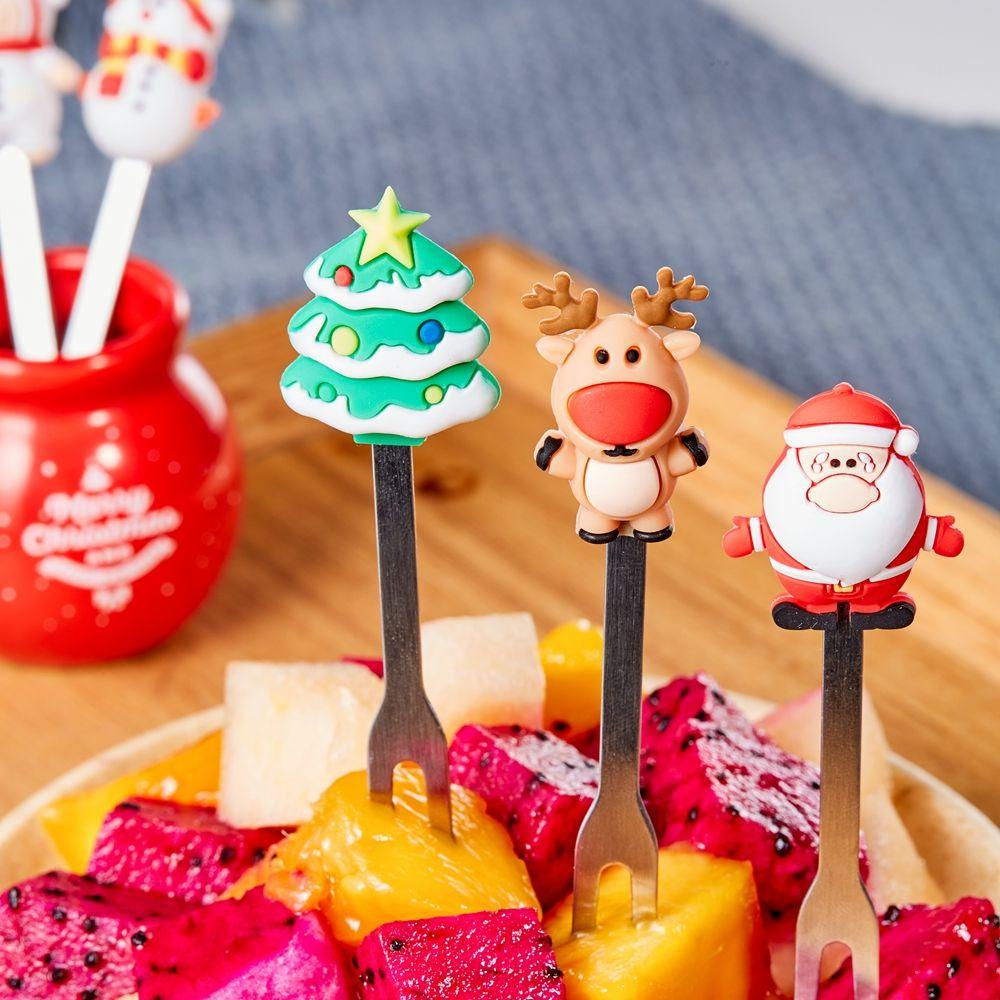 Nĩa Ăn Trái Cây Bằng Thép Không Gỉ Hình Ông Già Noel Người Tuyết Tuần Lộc Giáng Sinh Năm Mới