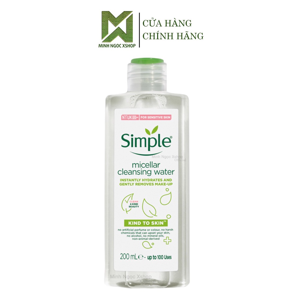 Combo da sạch sâu SIMPLE nước tẩy trang Micellar 200ml + sữa rửa mặt Refreshing 150ml + Toner 200ml