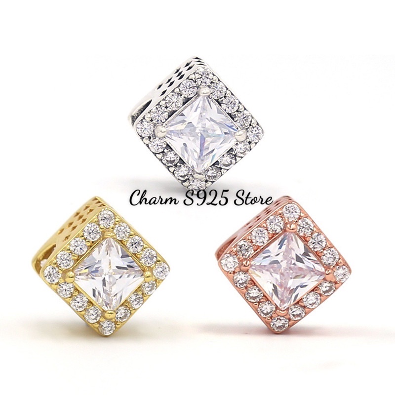 charm pan vàng đá vuông lớn bạc s925 cao cấp