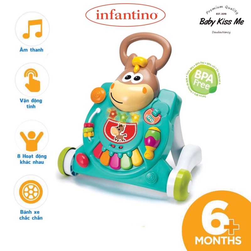 Xe tập đi đa năng ,tập đứng, bàn nhạc 3in1 - Twinkling Horse Table Trolley - Bkids Infantino