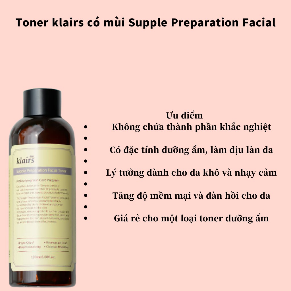 Toner klairs [Cam kết hàng Auth] Nước cân bằng Klairs Supple Preparation Toner