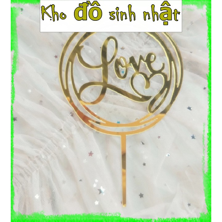 Thẻ cắm meka chữ Love Tròn trang trí bánh kem, hình cắm meka trang trí