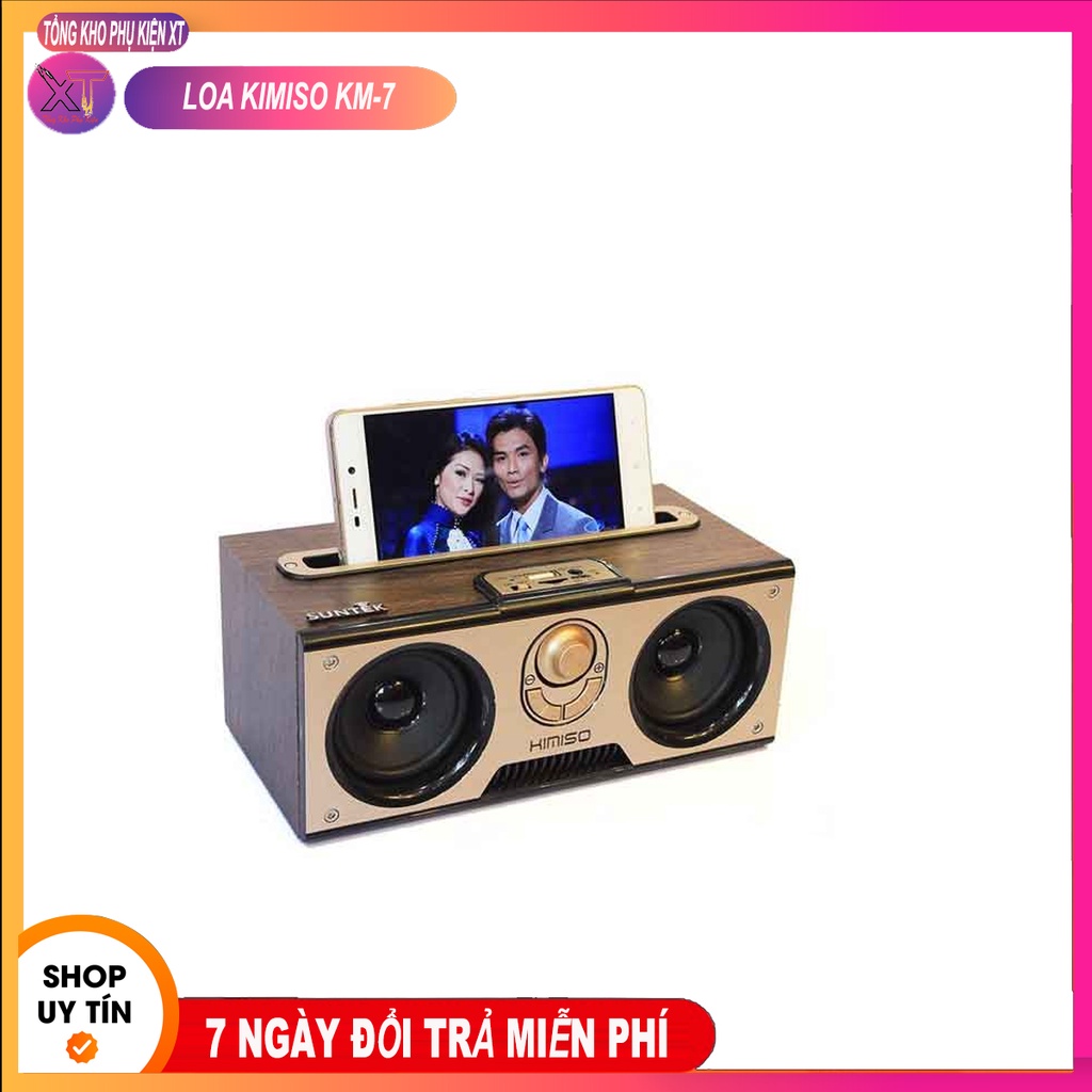 Loa Bluetooth Vỏ Gỗ KM7, loa kiêm giá đỡ điện thoại, âm thanh cực tốt, màng loa lớn, vỏ gỗ cao cấp, bảo hành 6 tháng