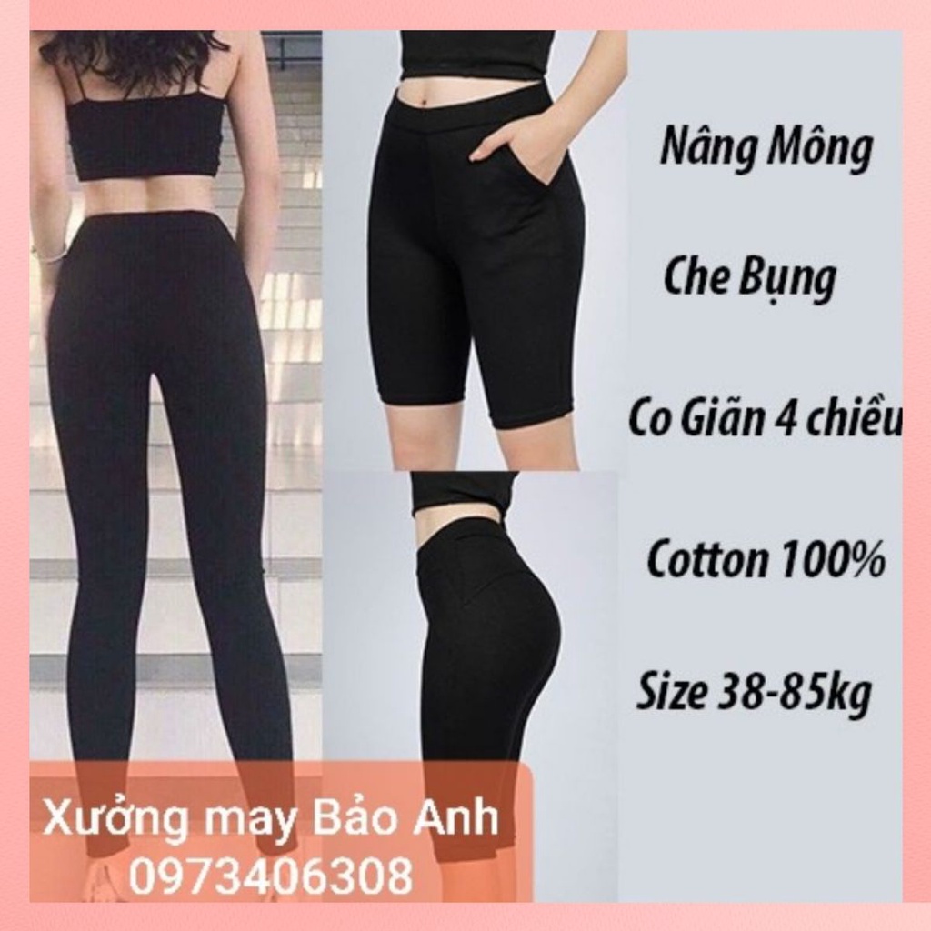 Quần Legging Đùi,Lửng Ngố, Dài, Nâng Mông Cạp Cao Siêu Hot Siêu Co Giãn, quần thun ôm tập gym