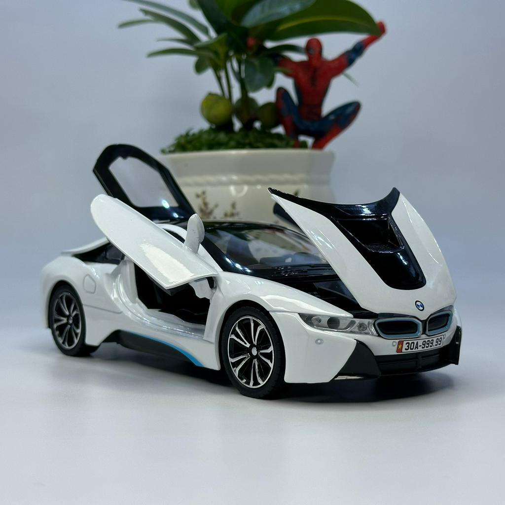 Mô hình siêu xe BMW i8 tỷ lệ 1:22 bằng kim loại hãng JiaYe tặng BIỂN SỐ VIP